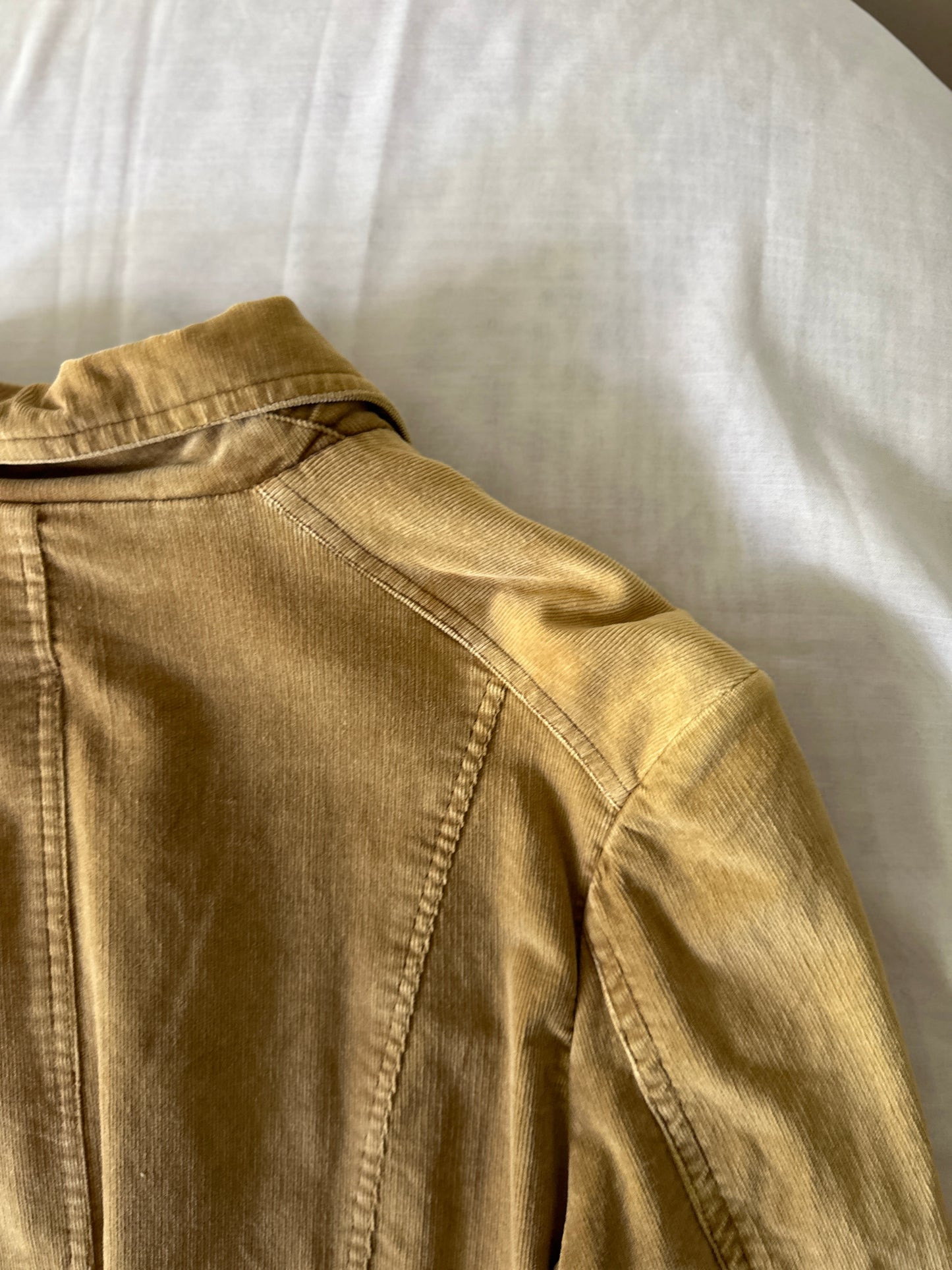 camel coloured corduroy mid trench coat