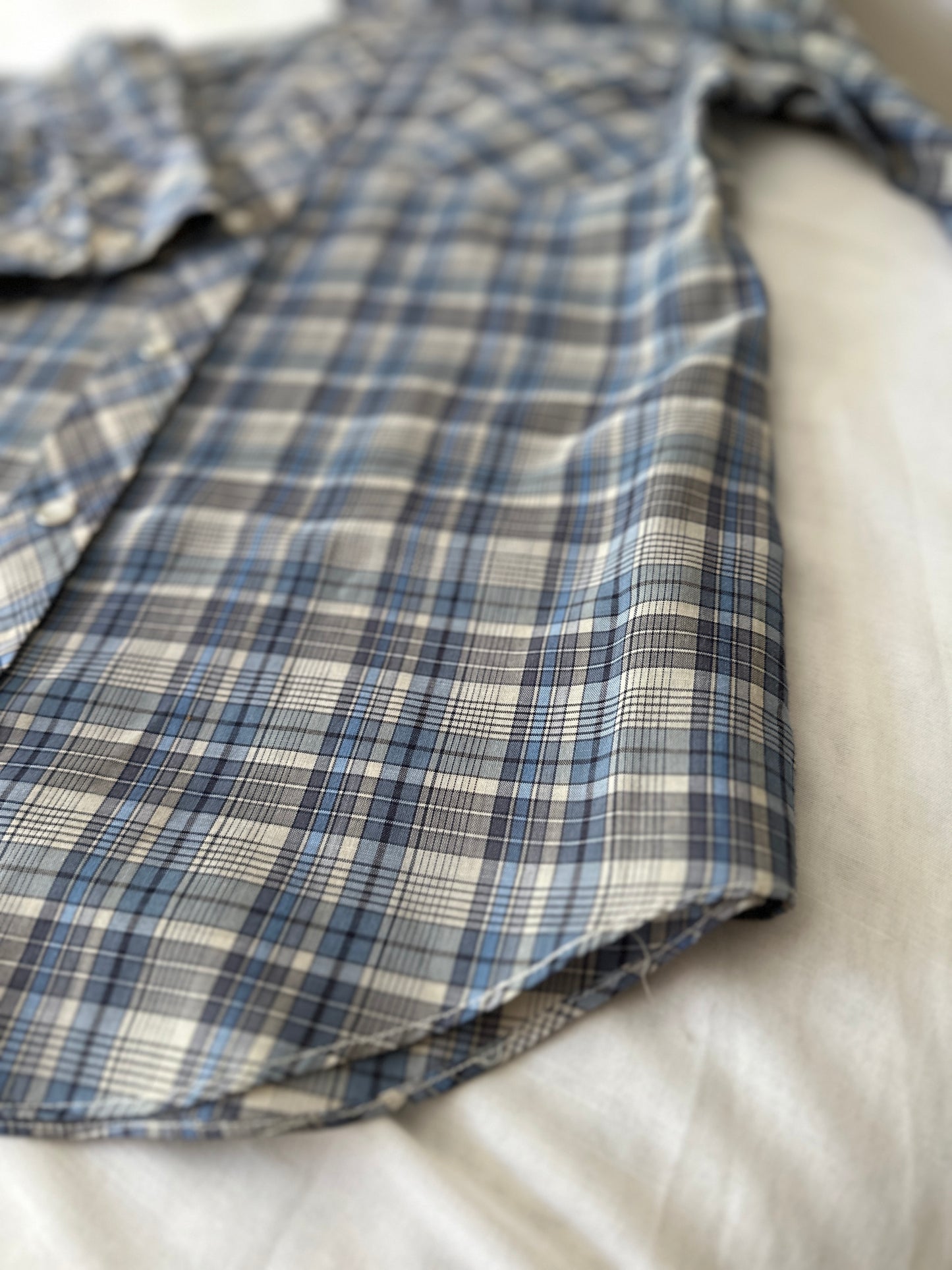 blue cross stitch button up