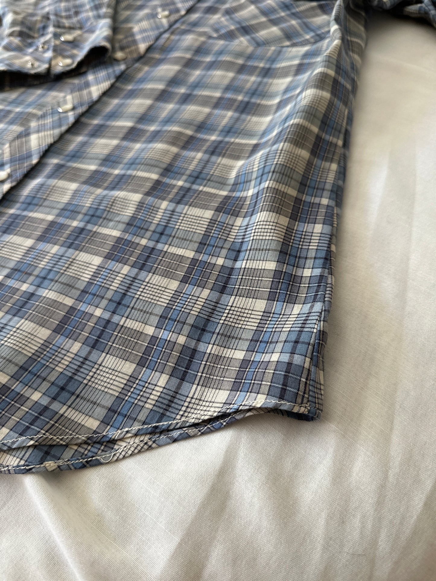 blue cross stitch button up