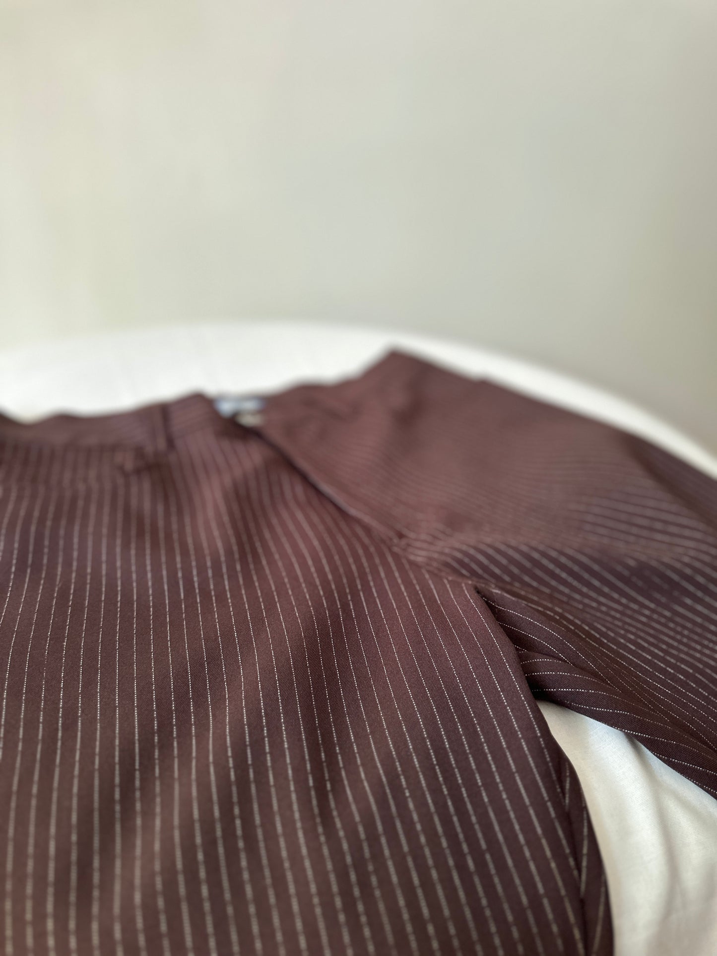brown pinstripe straight leg pants