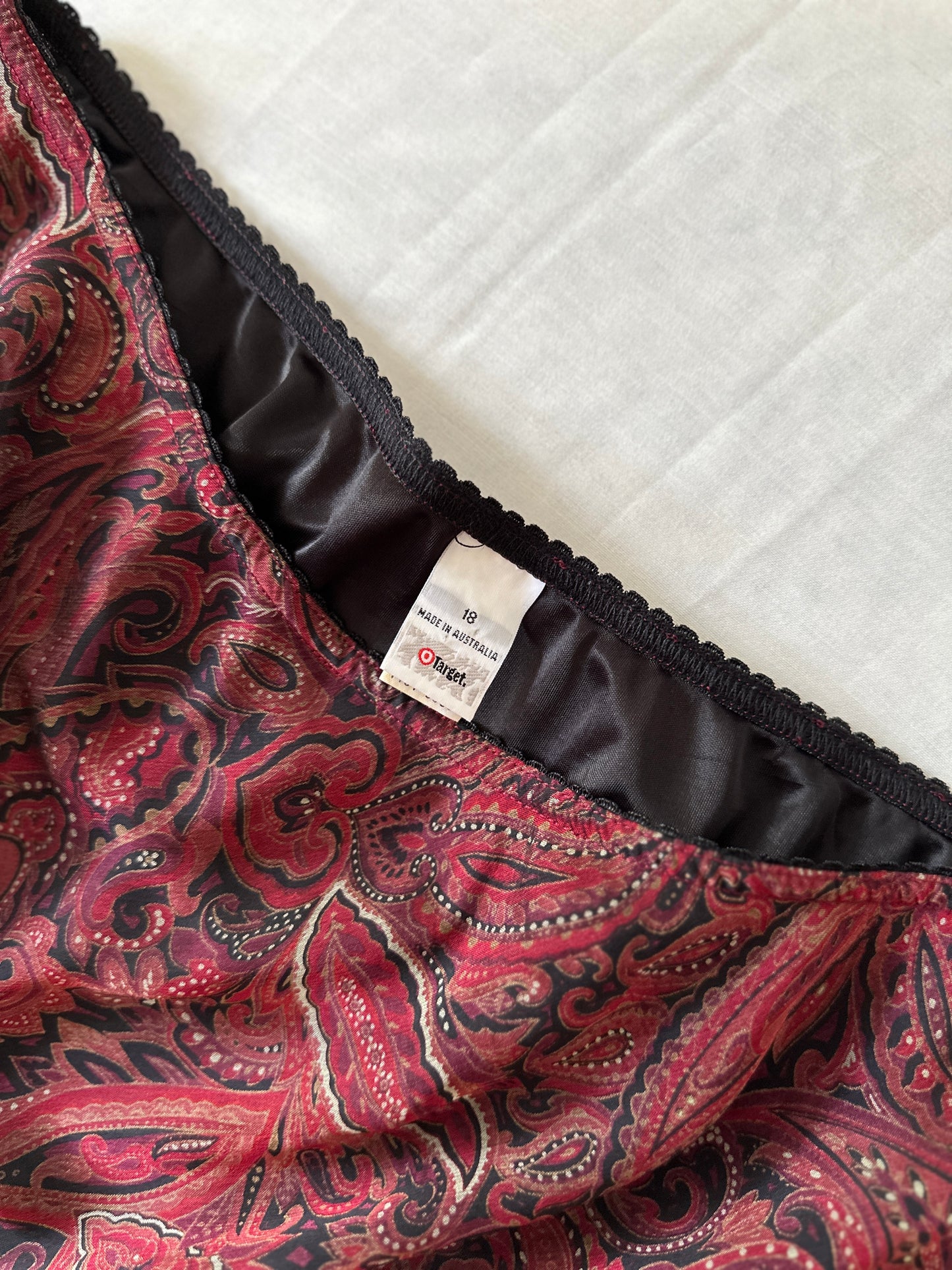 red paisley midi-skirt