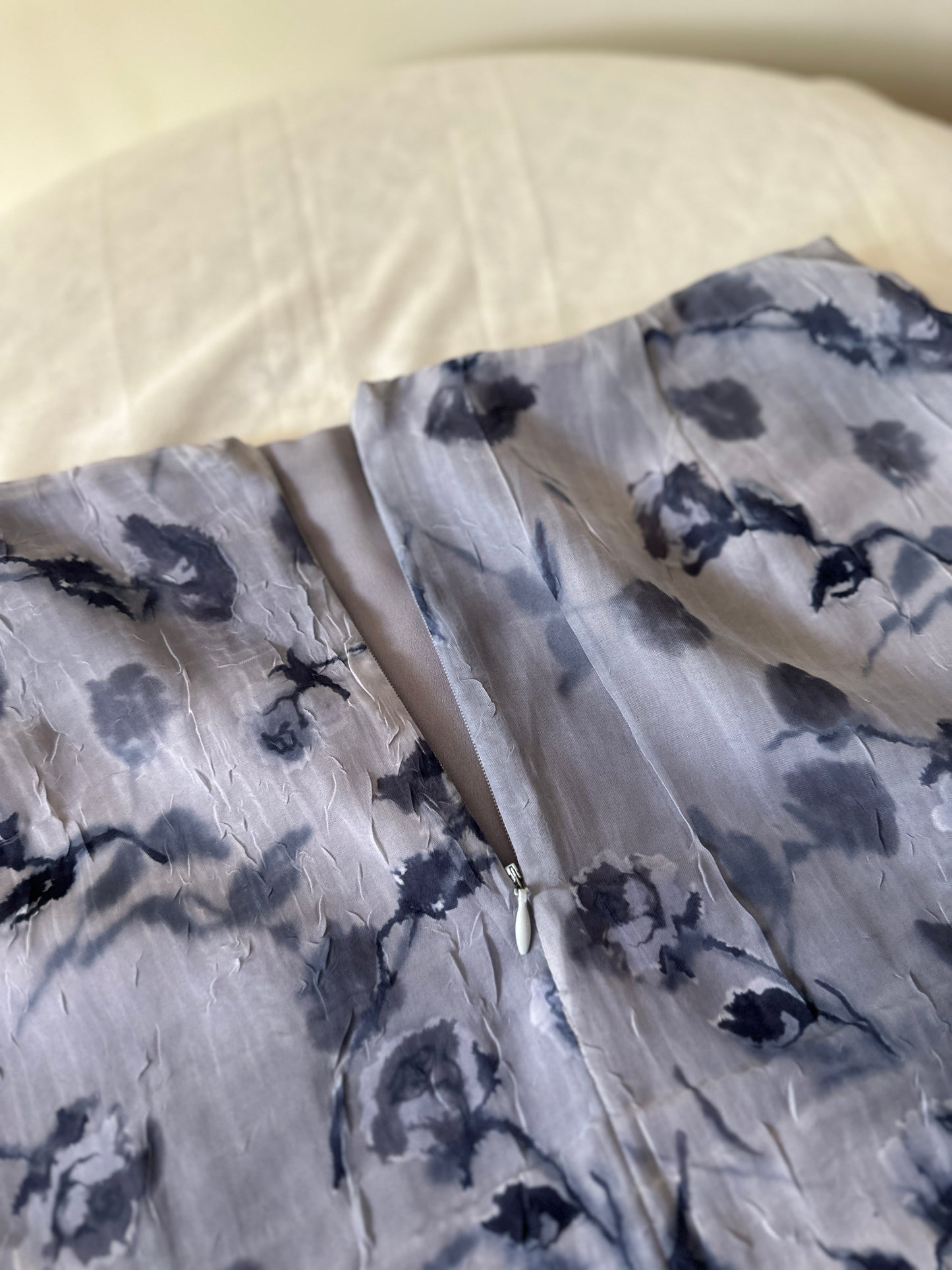 blue toned floral midi skirt