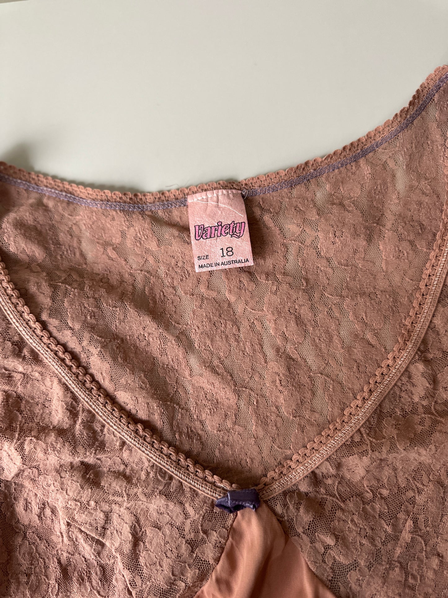 brown dyed long sleeve lace slip