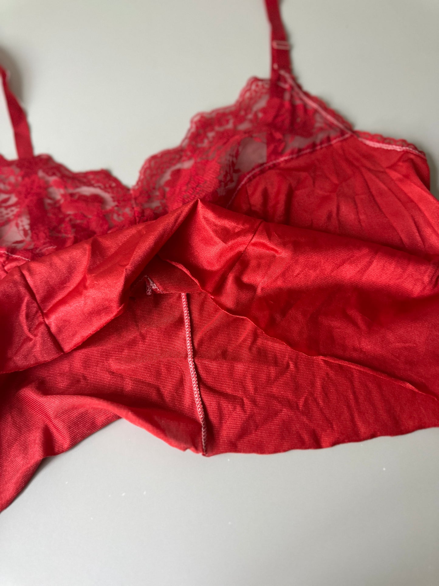 red dyed cut-off slip top
