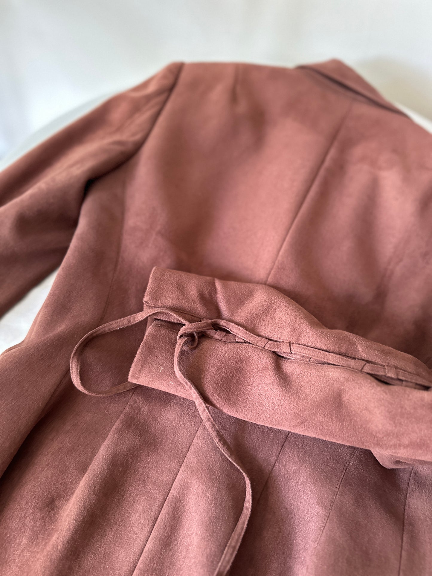 brown suede dress and suit jacket set