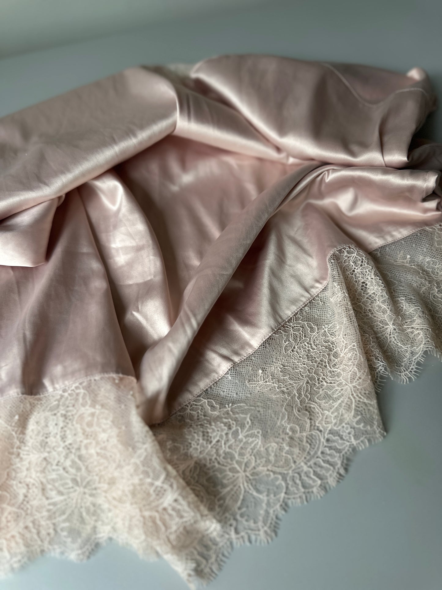 blush lace short slip