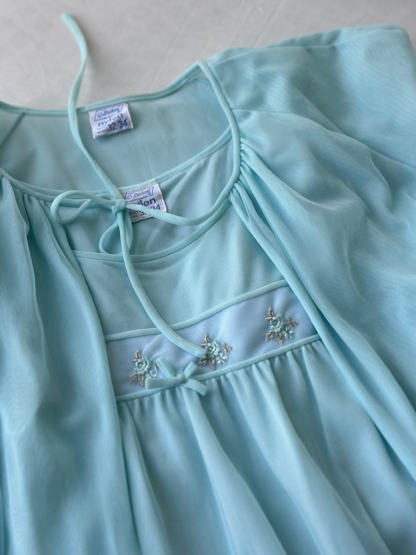 soft aqua two piece vintage night gown