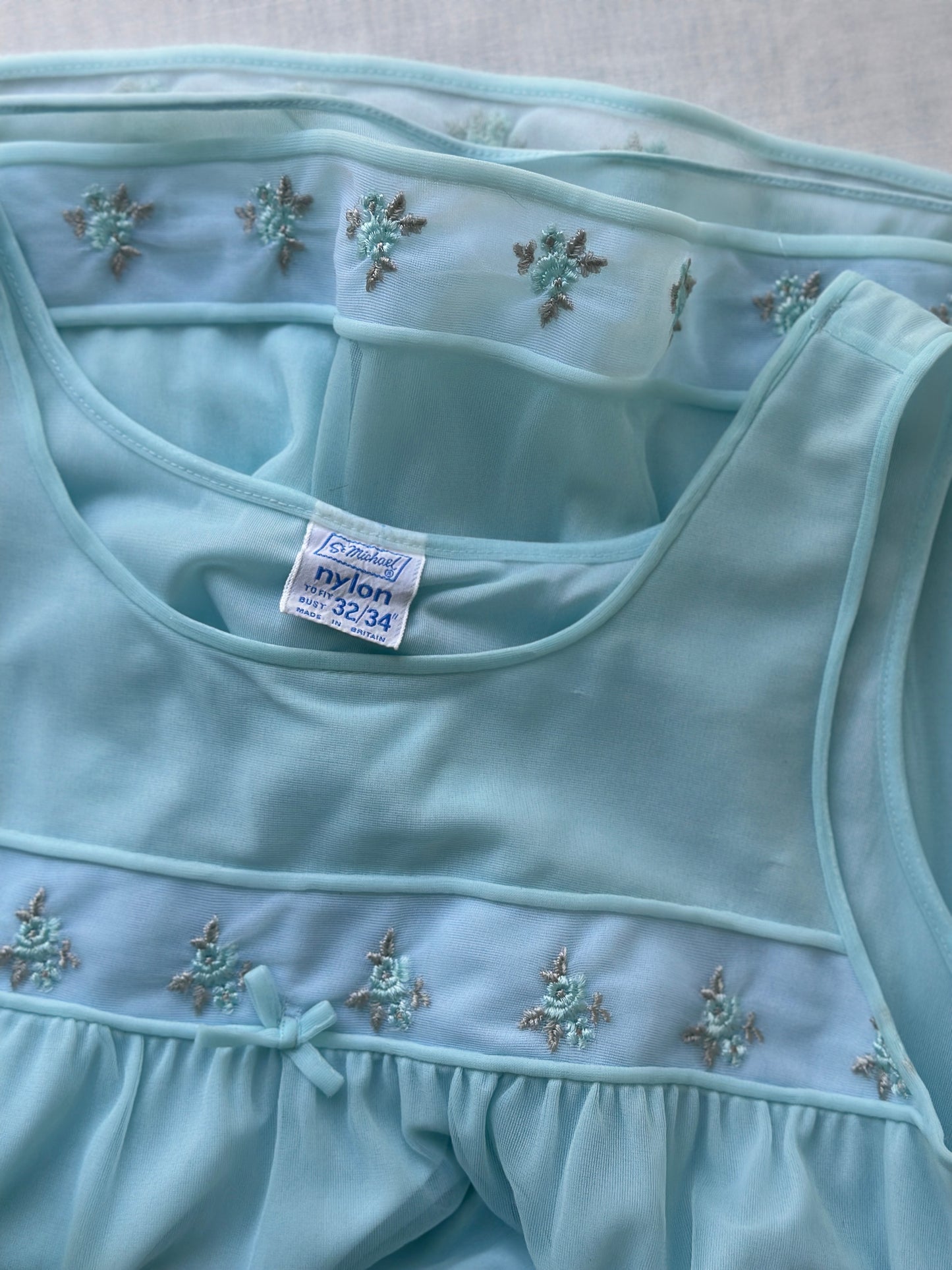 soft aqua two piece vintage night gown