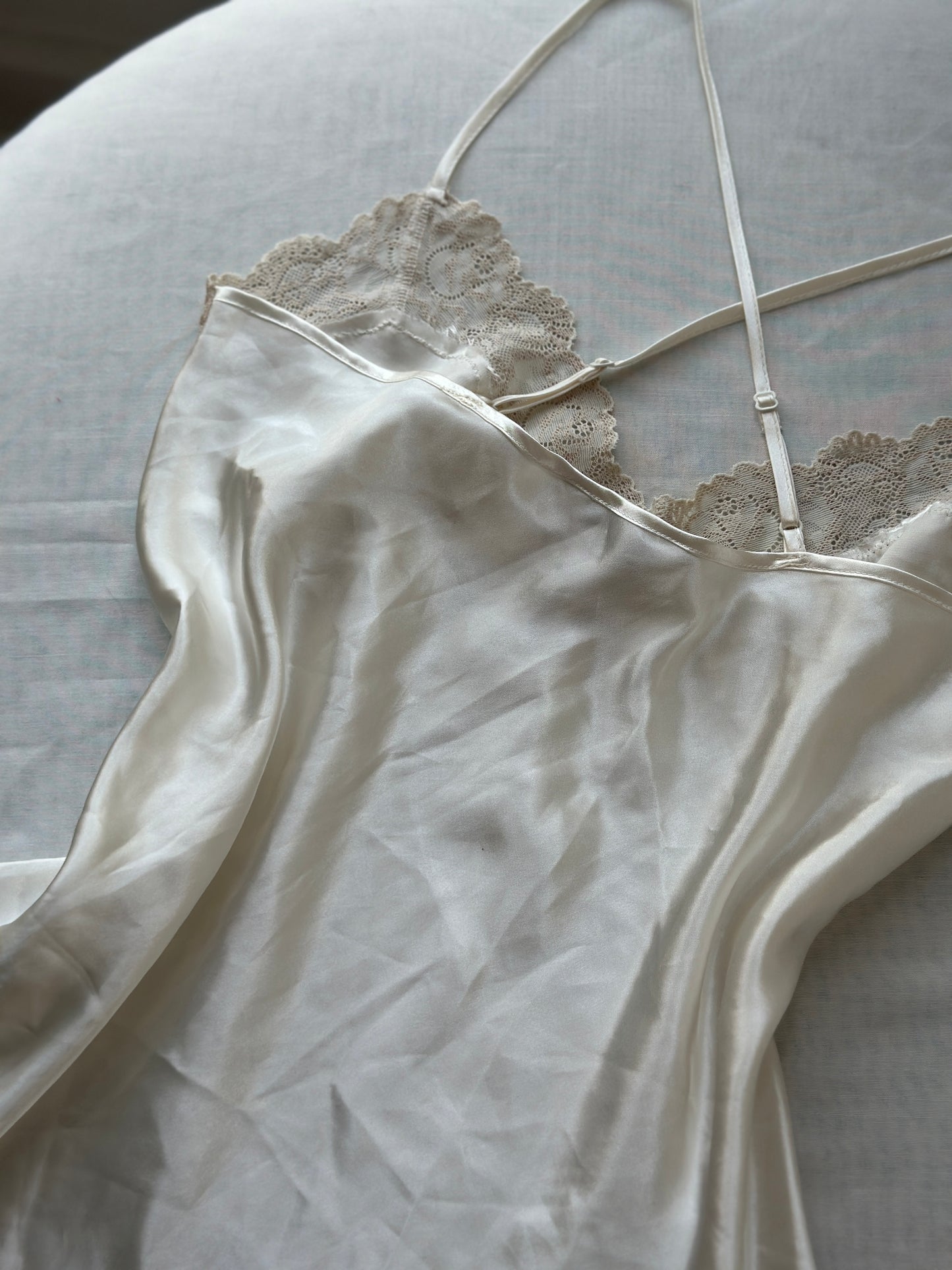 short white silk night gown