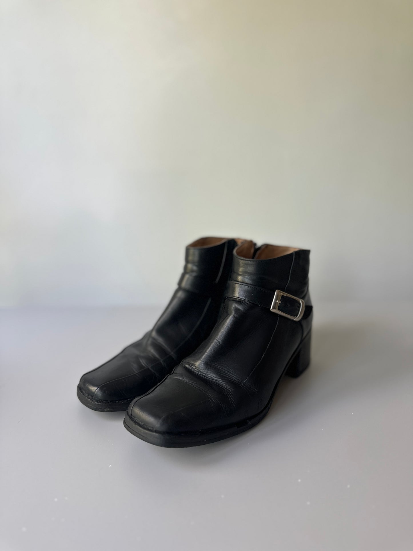 black leather ankle boots