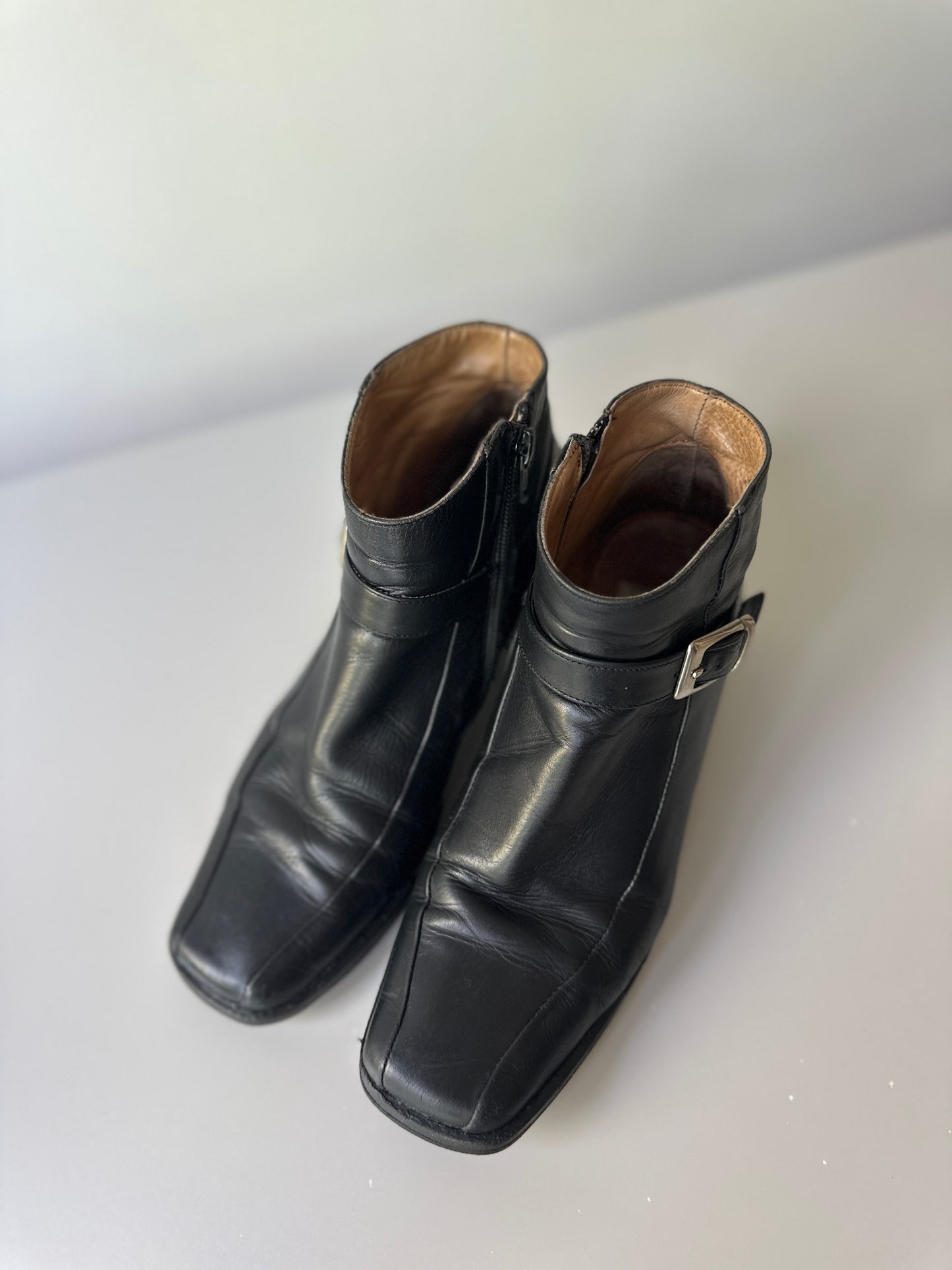 black leather ankle boots
