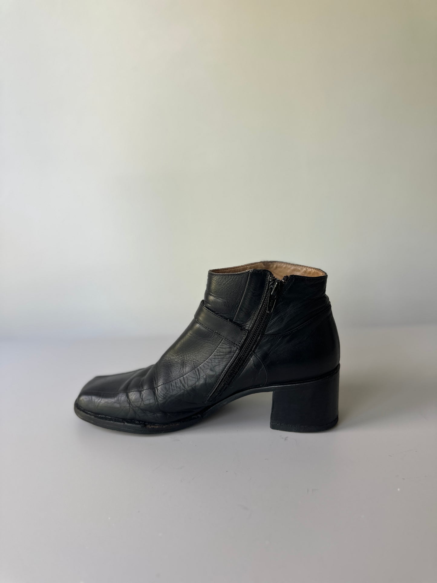 black leather ankle boots