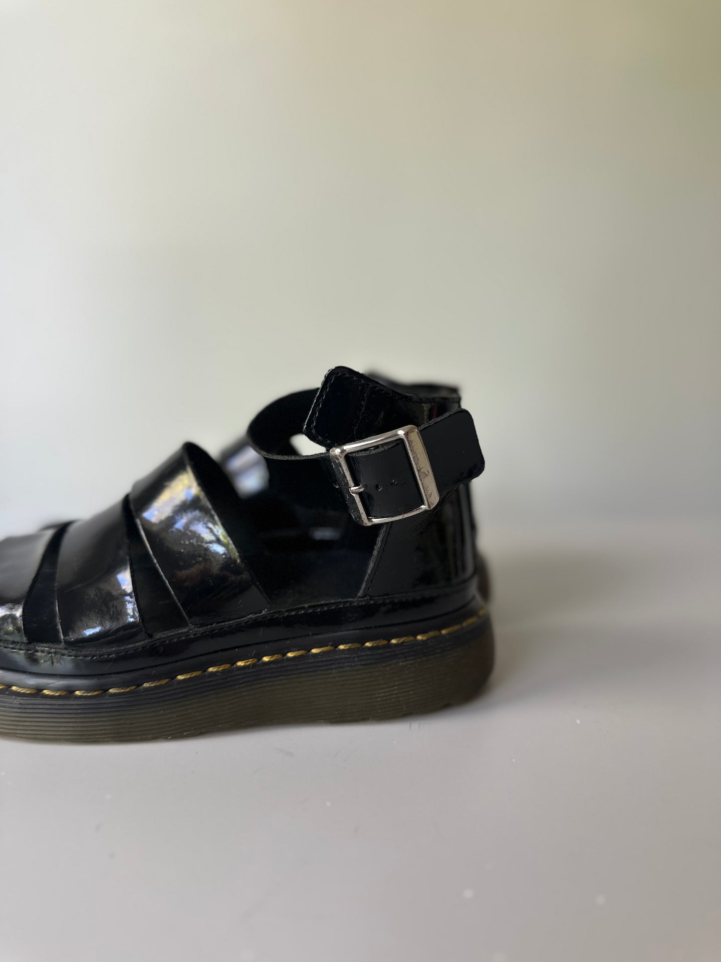 black patent Dr. Marten three strap sandals