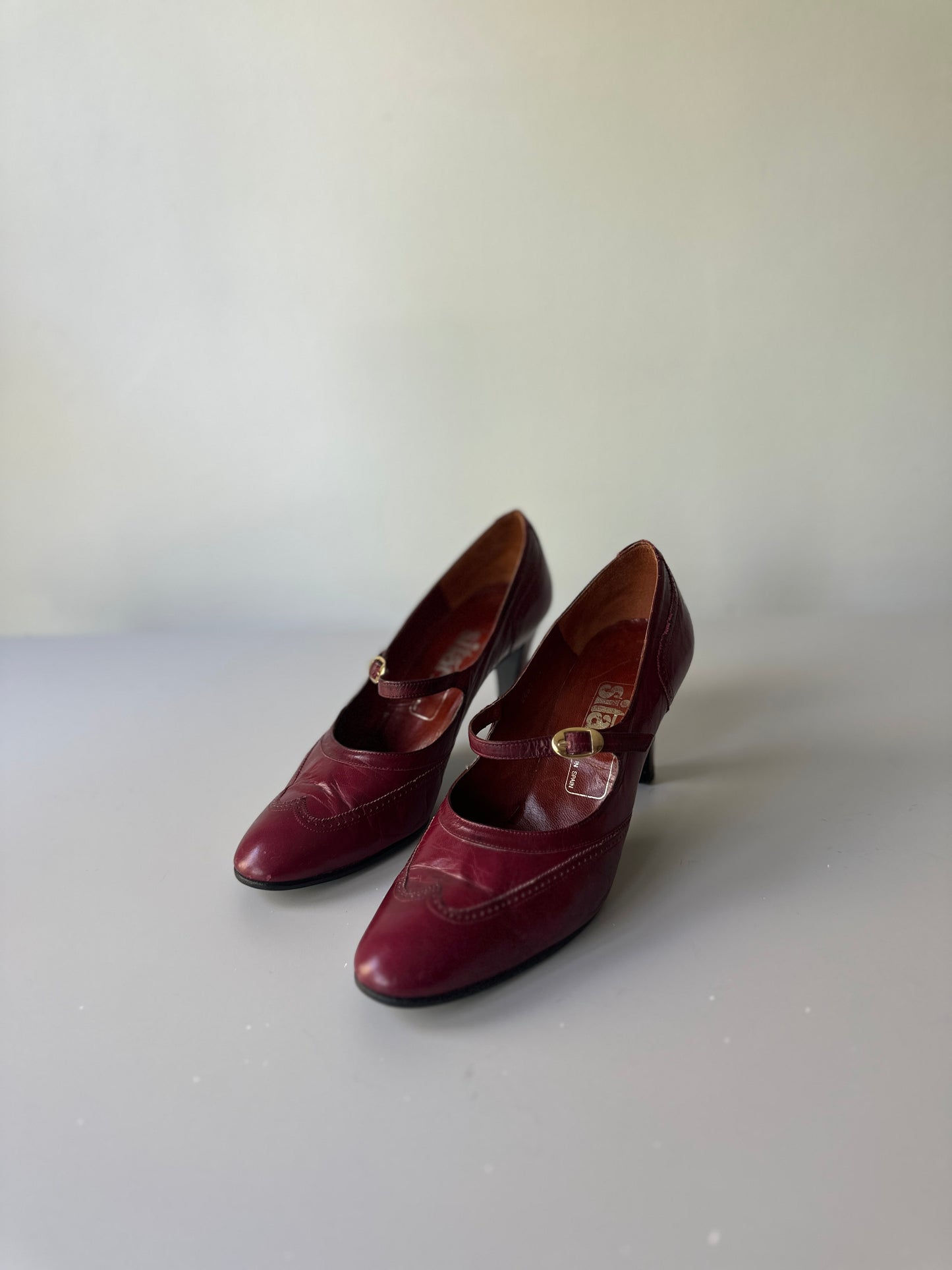 cherry red brogue kitten heels