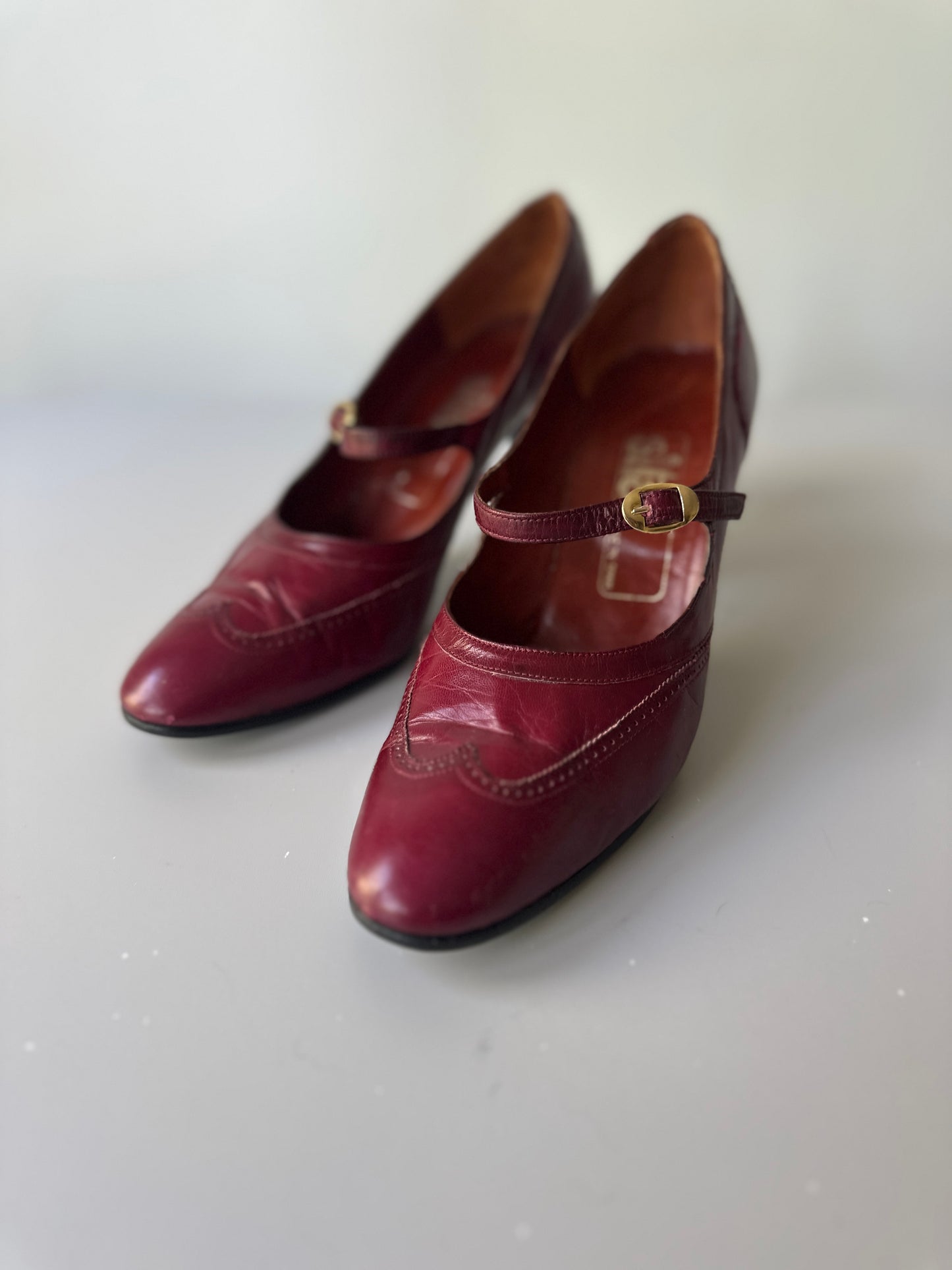 cherry red brogue kitten heels