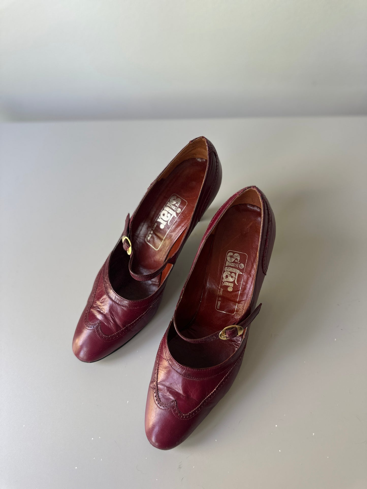 cherry red brogue kitten heels