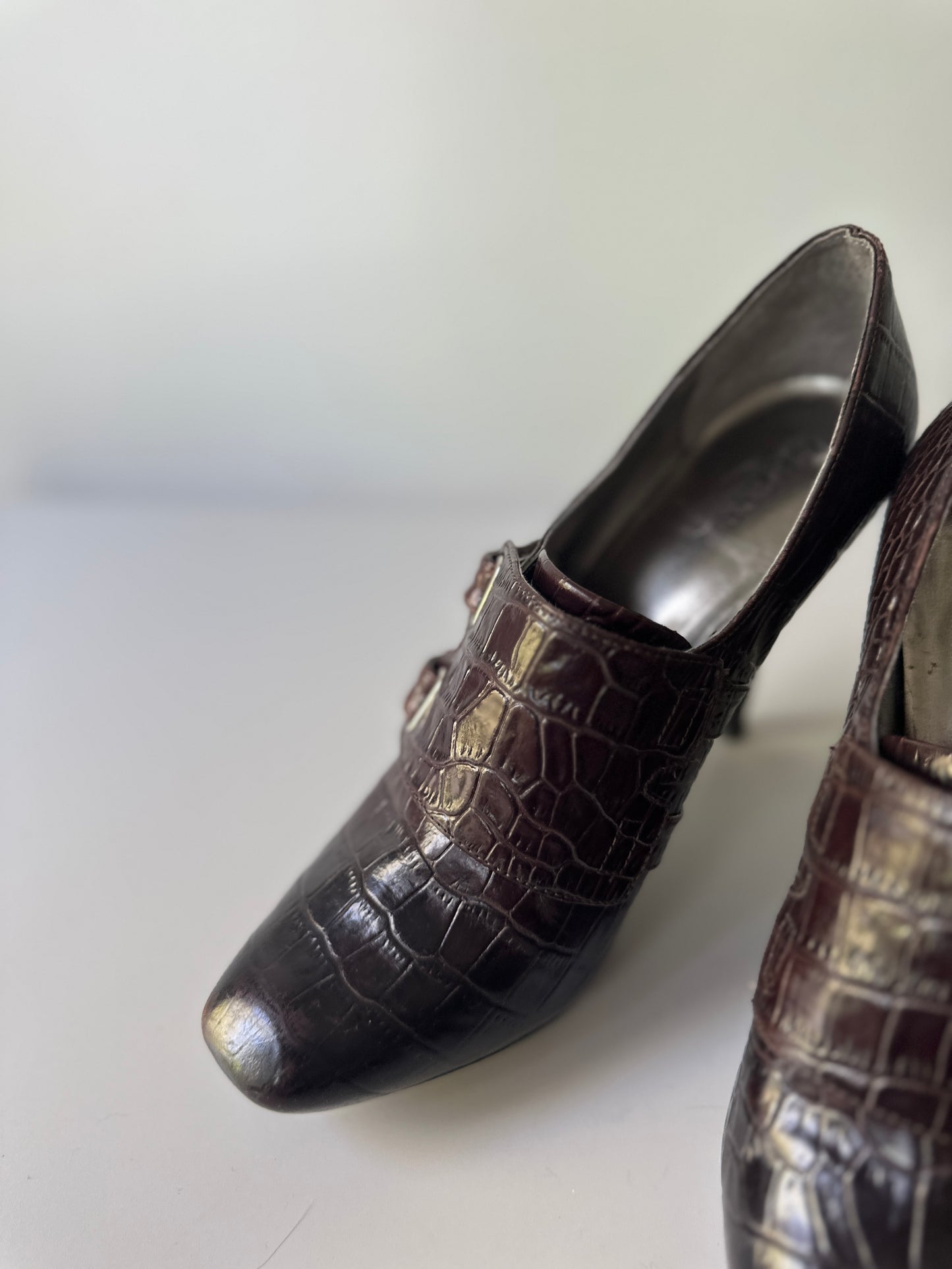 GUESS brown faux crocodile high heels