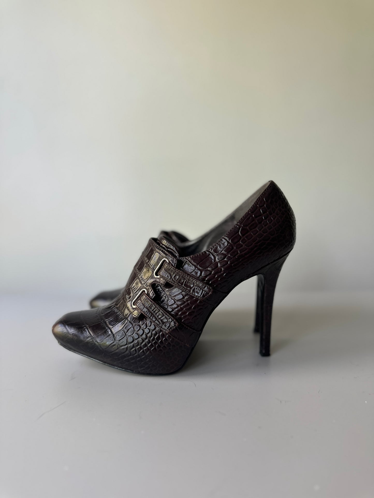 GUESS brown faux crocodile high heels