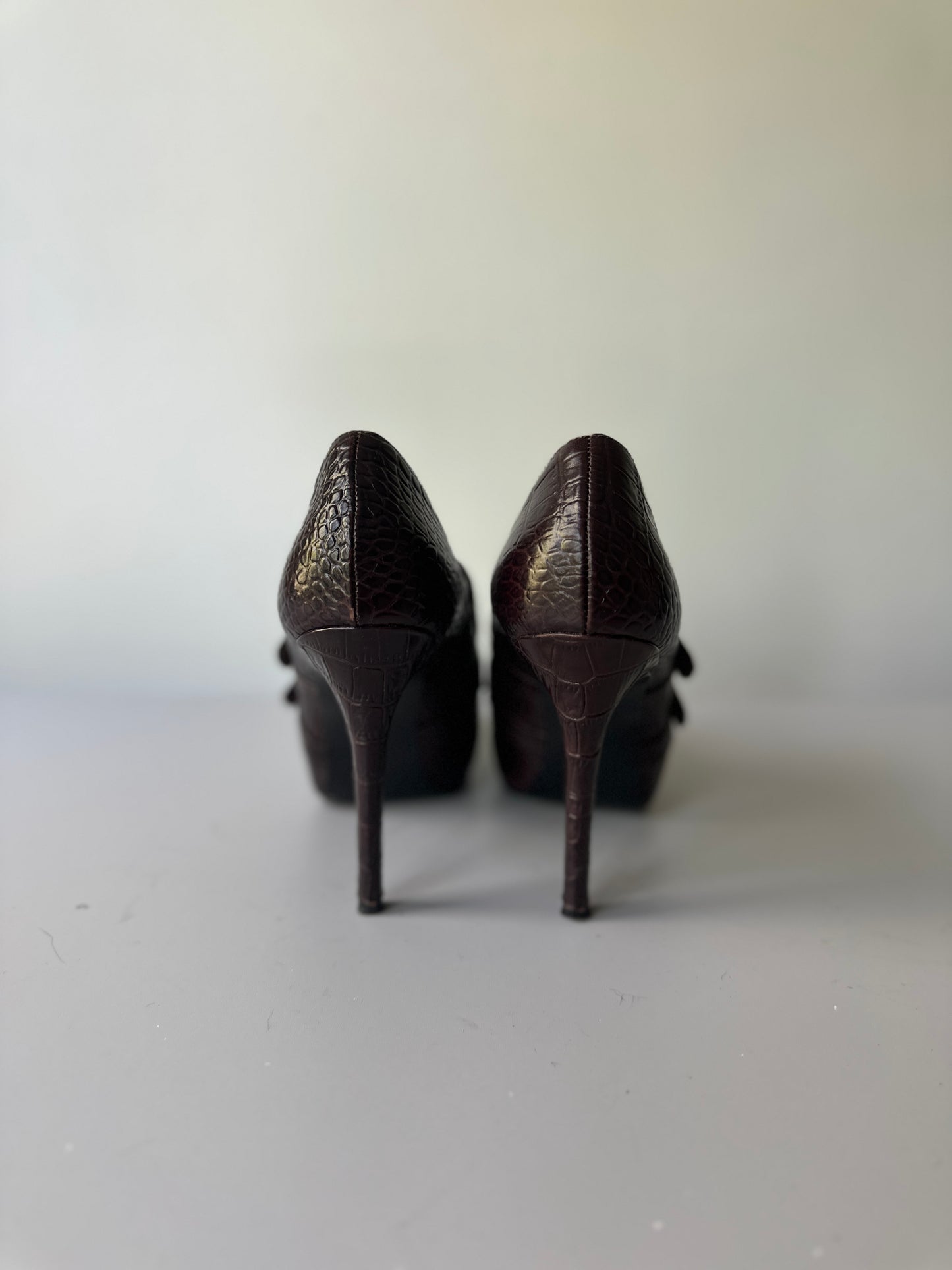 GUESS brown faux crocodile high heels