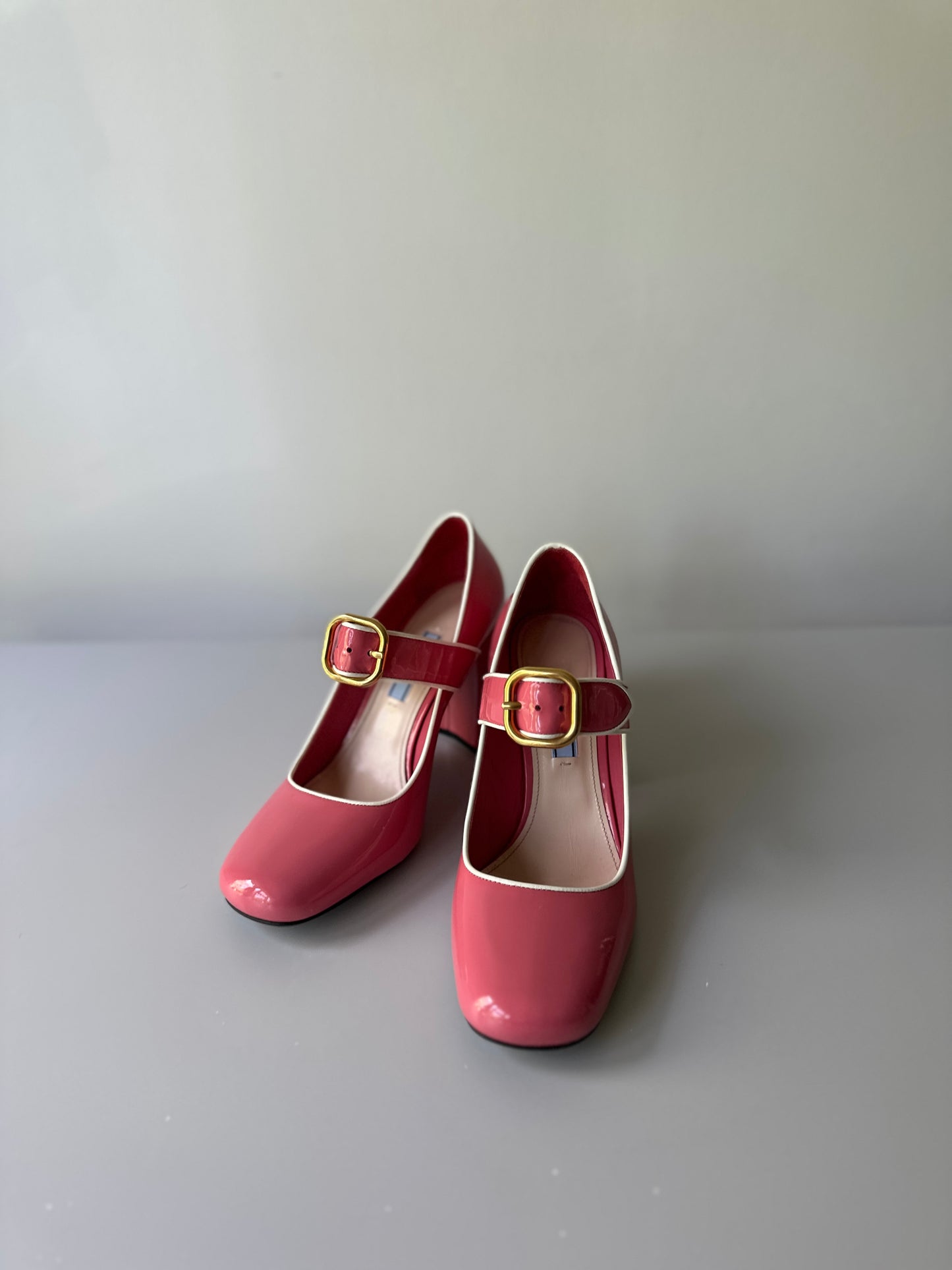 Prada pastel pink chunky heels