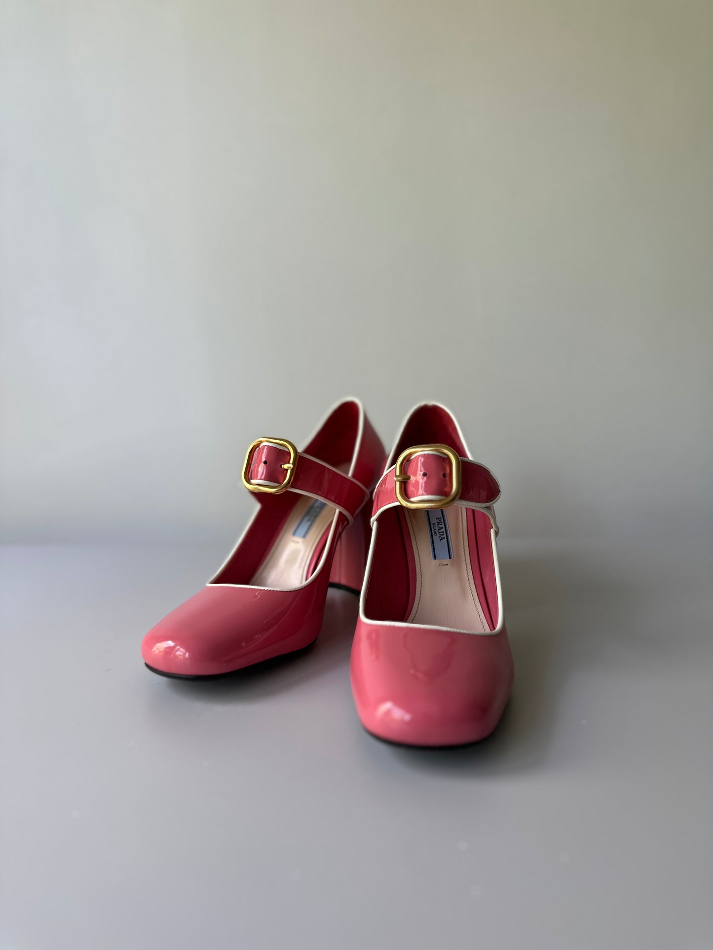 Prada pastel pink chunky heels