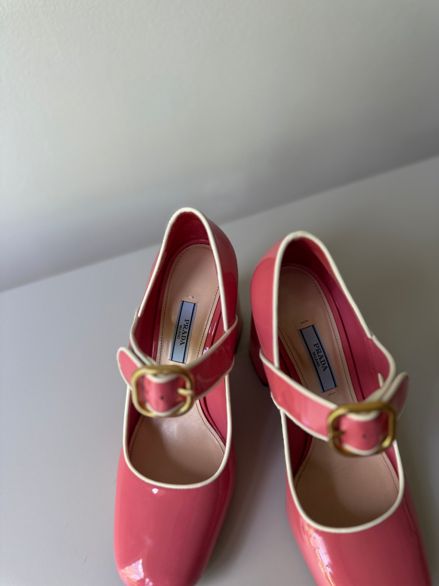 Prada pastel pink chunky heels