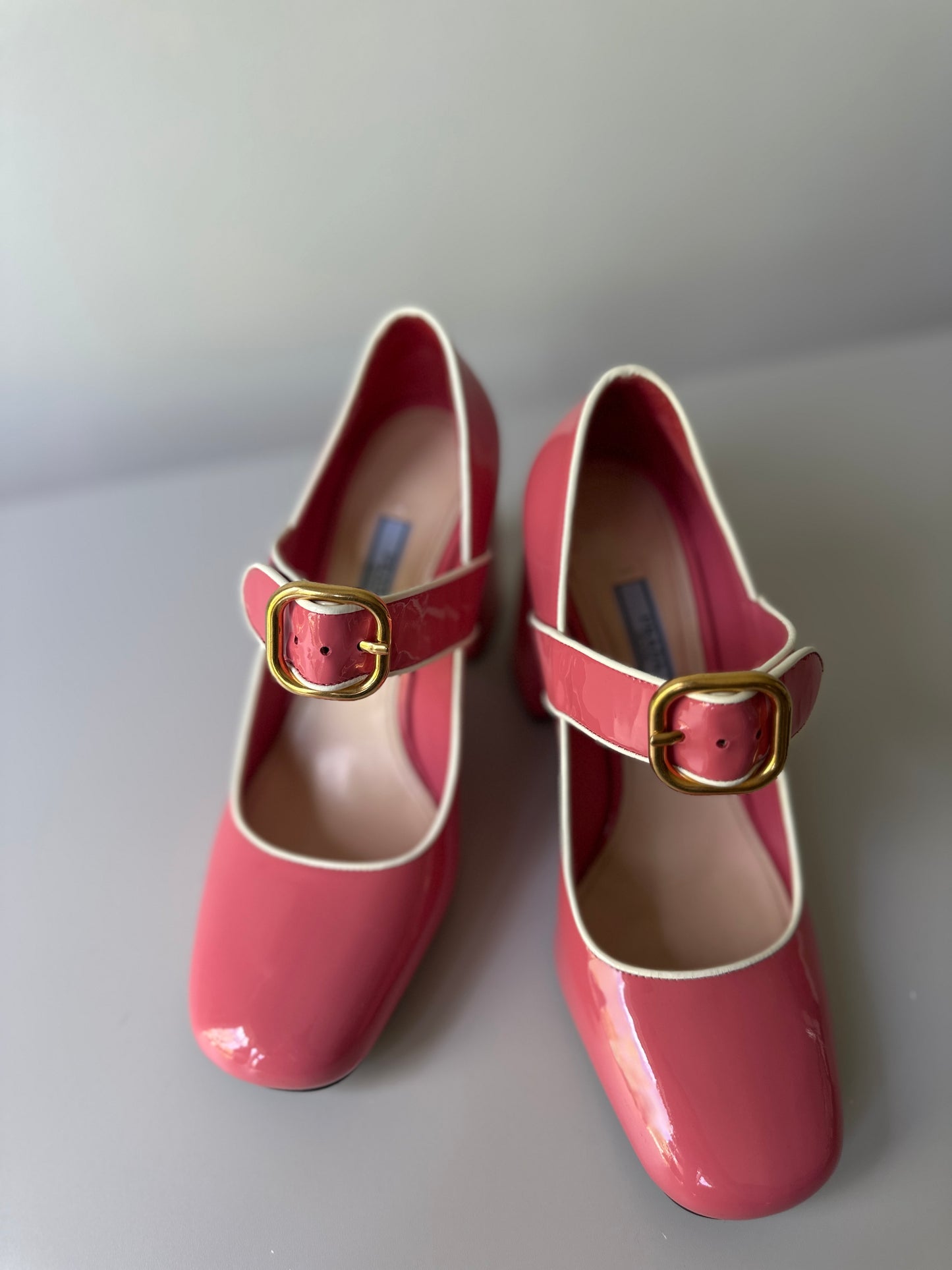 Prada pastel pink chunky heels