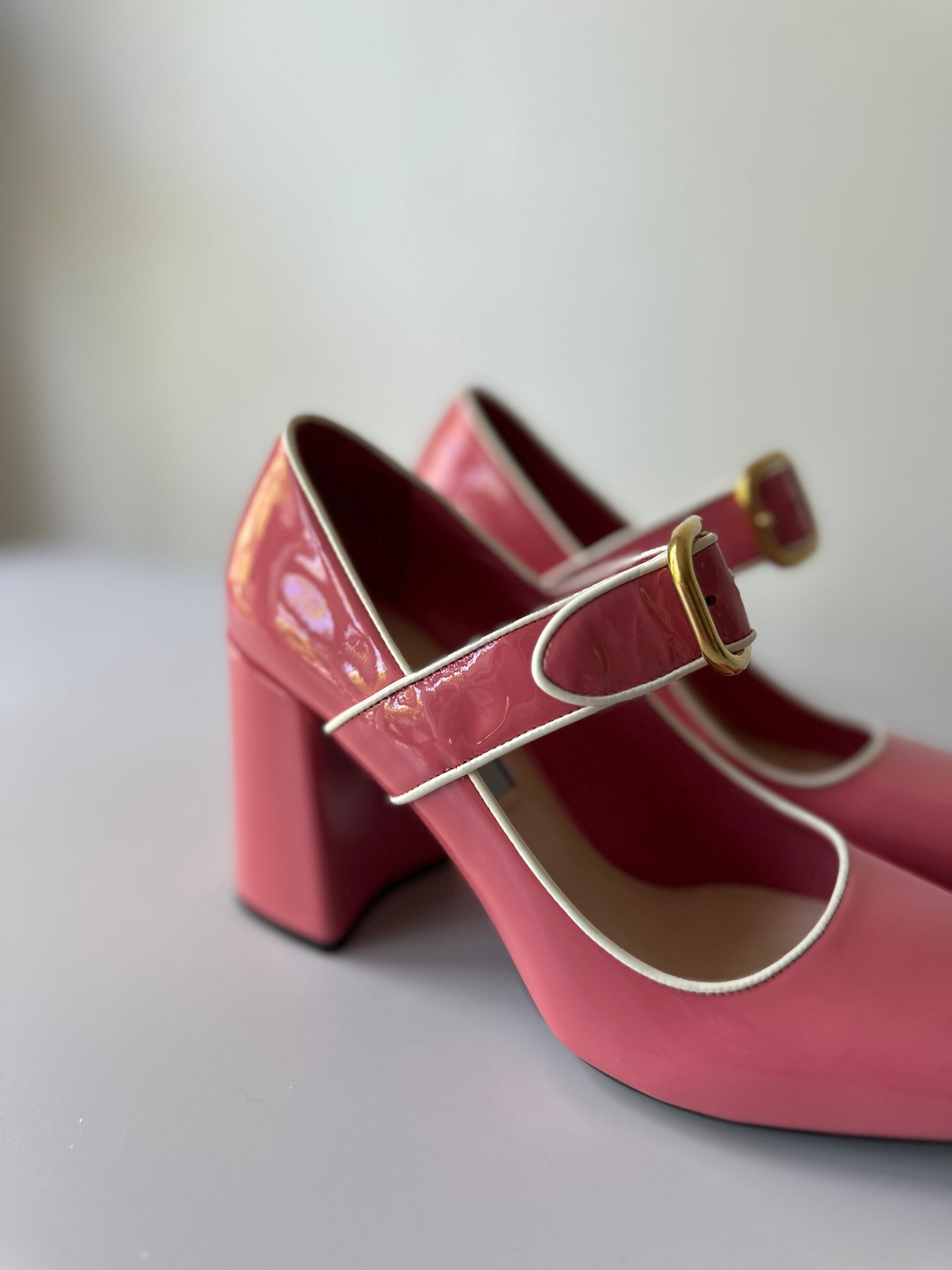 Prada pastel pink chunky heels
