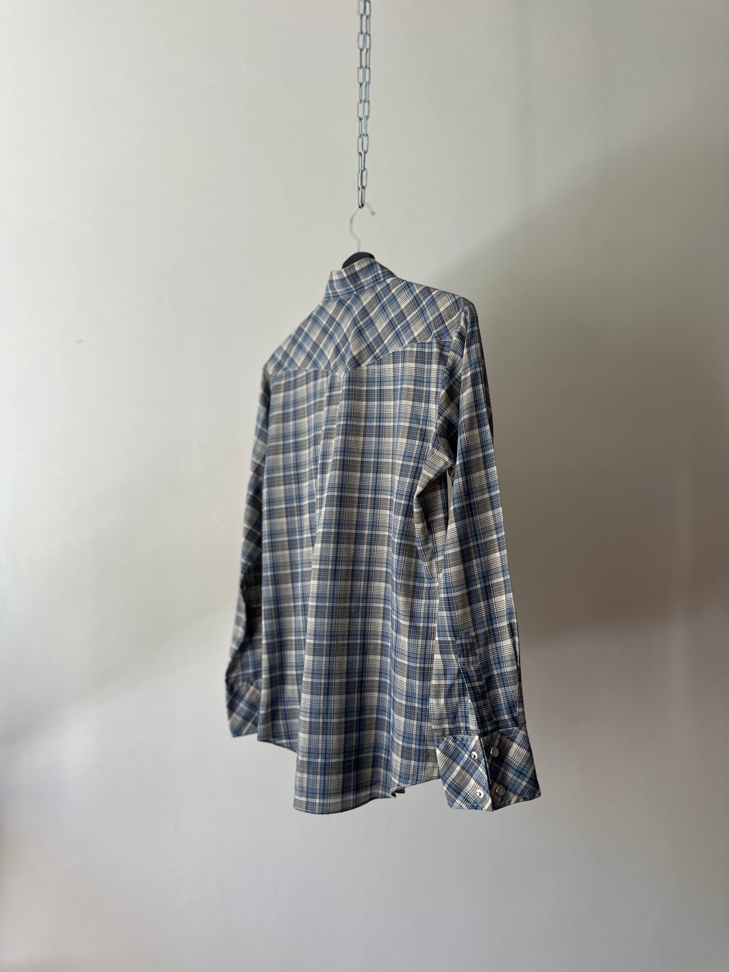 blue cross stitch button up
