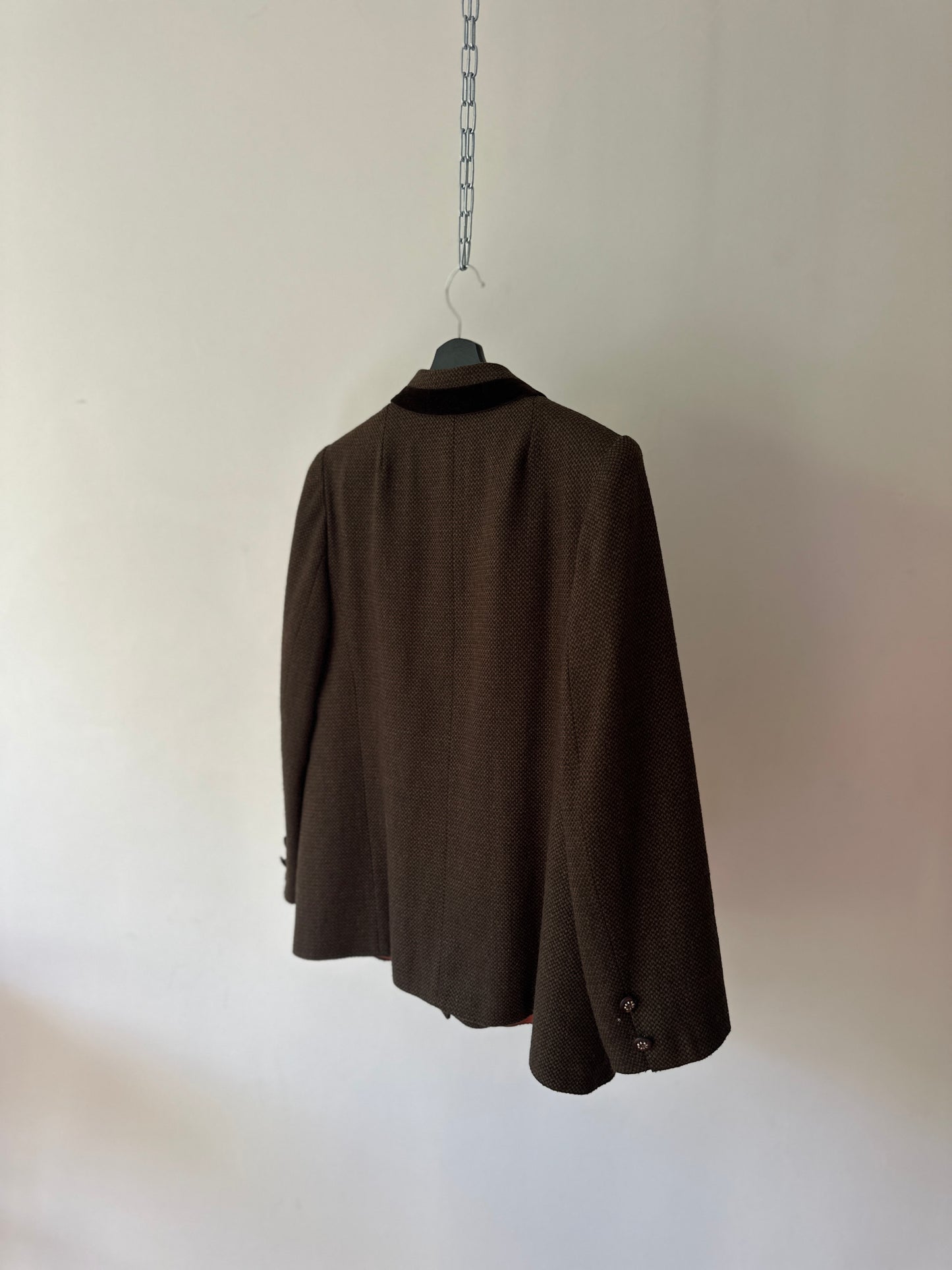 brown velvet accent suit jacket