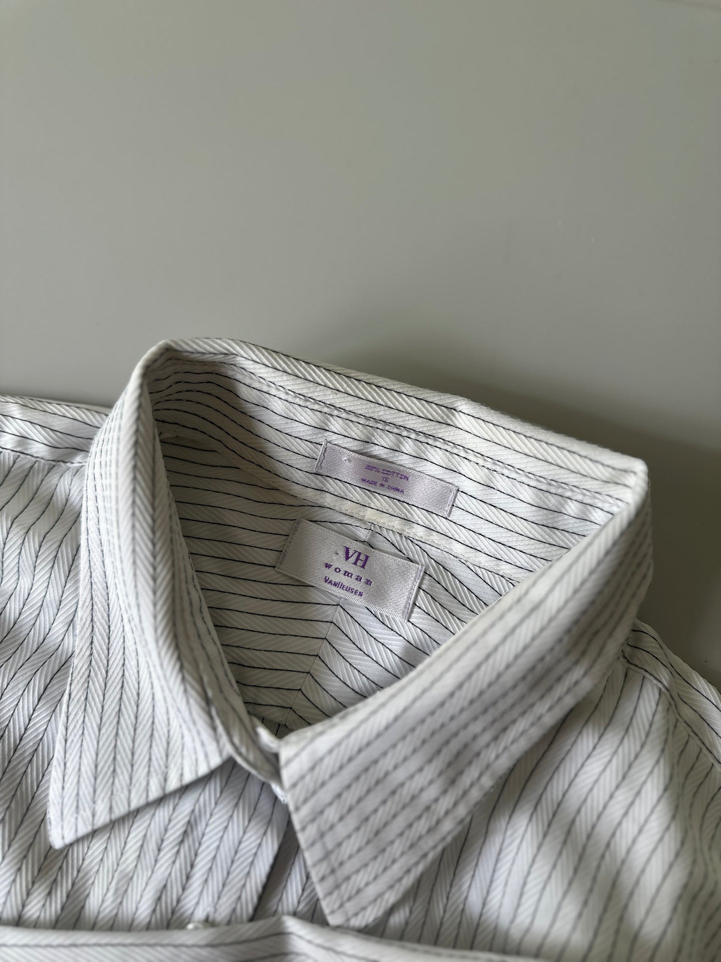 white pin-stripe button up
