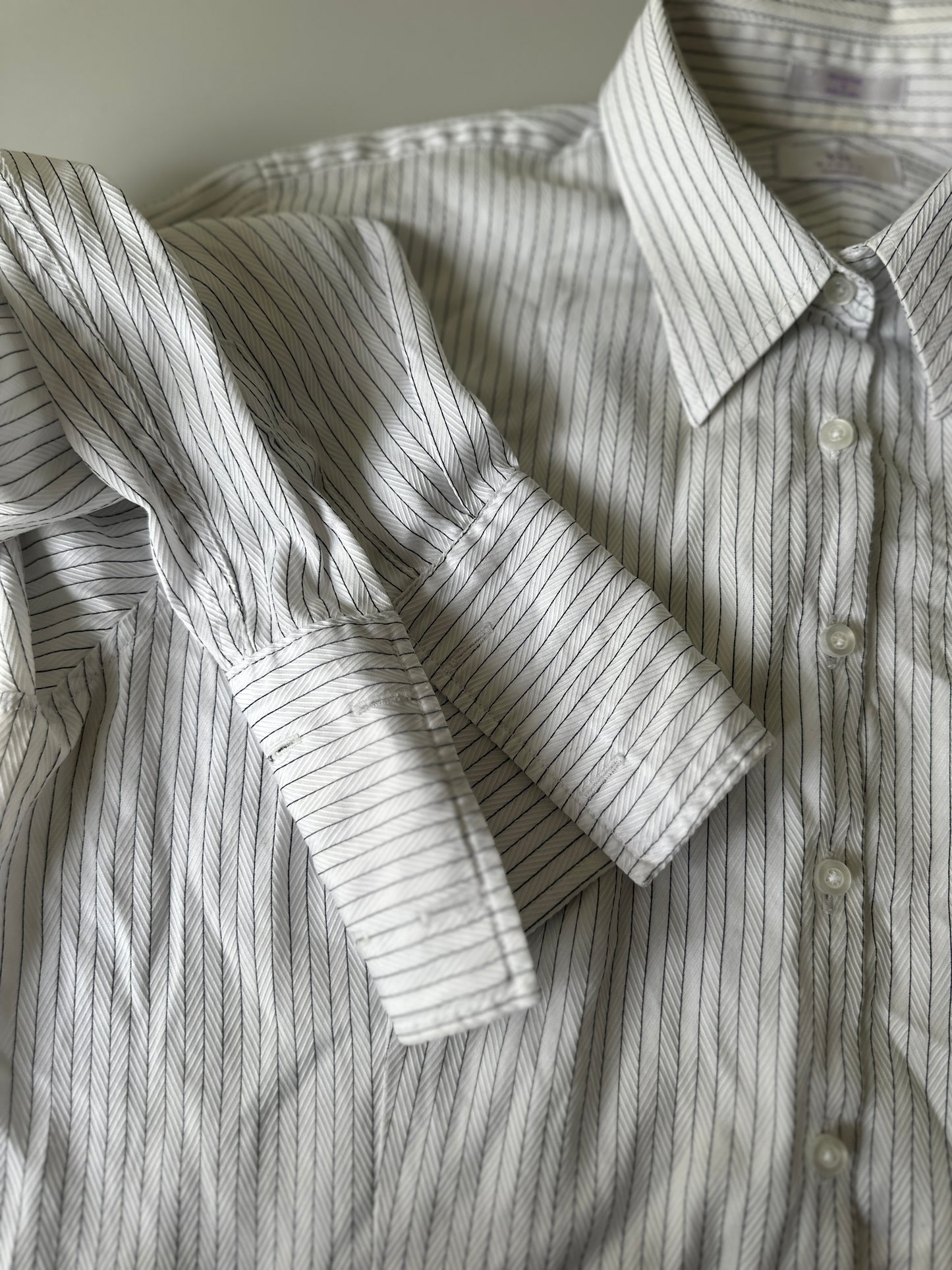 white pin-stripe button up