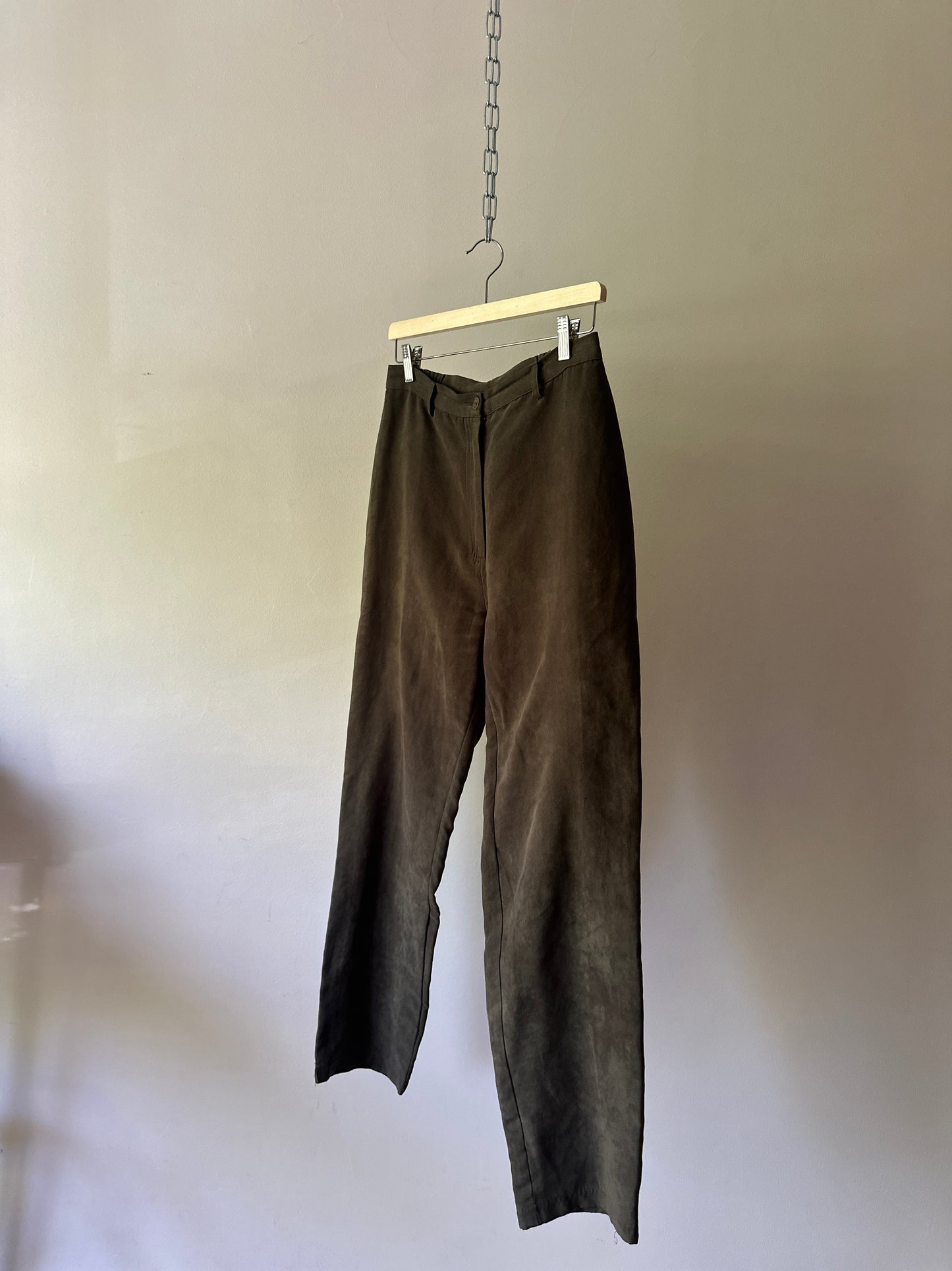 khaki suede high waist pants