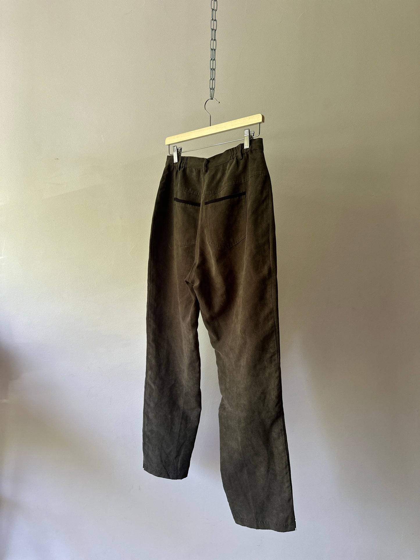 khaki suede high waist pants