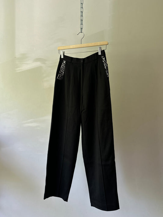 unique printed black woollen trousers