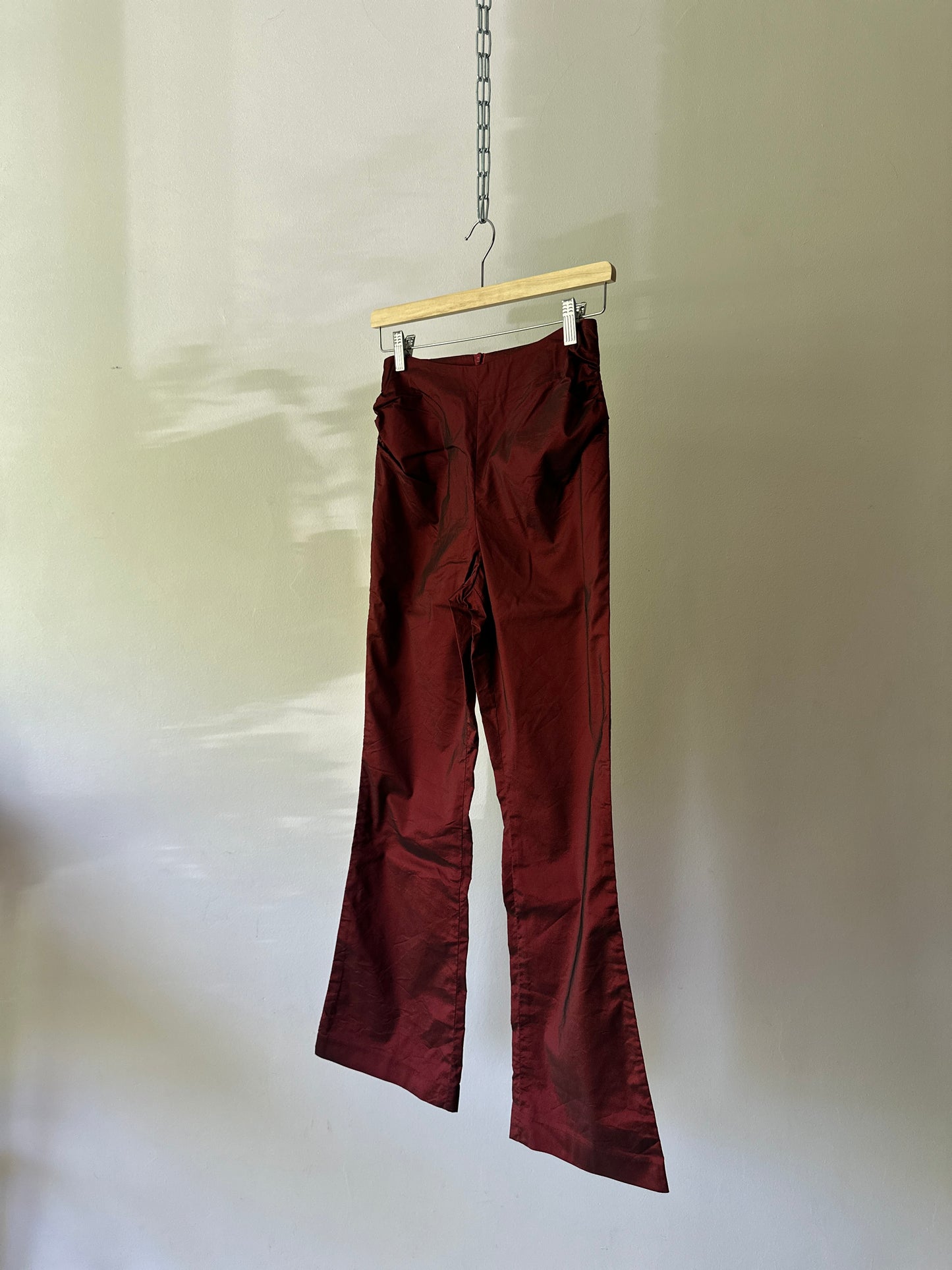 red opaque high waist flare pants