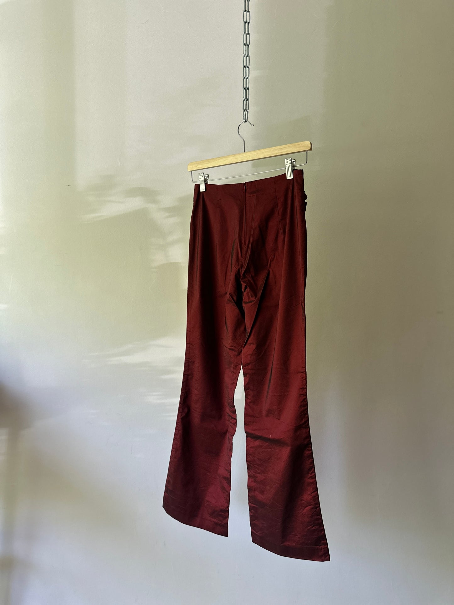 red opaque high waist flare pants