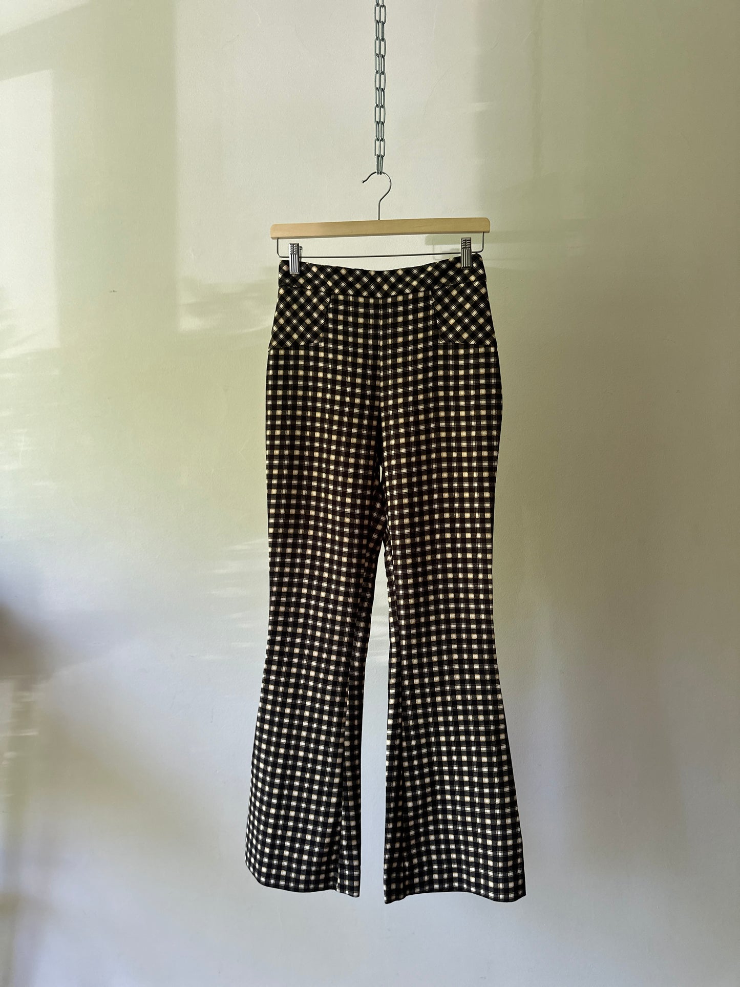 black/yellow gingham flared trousers