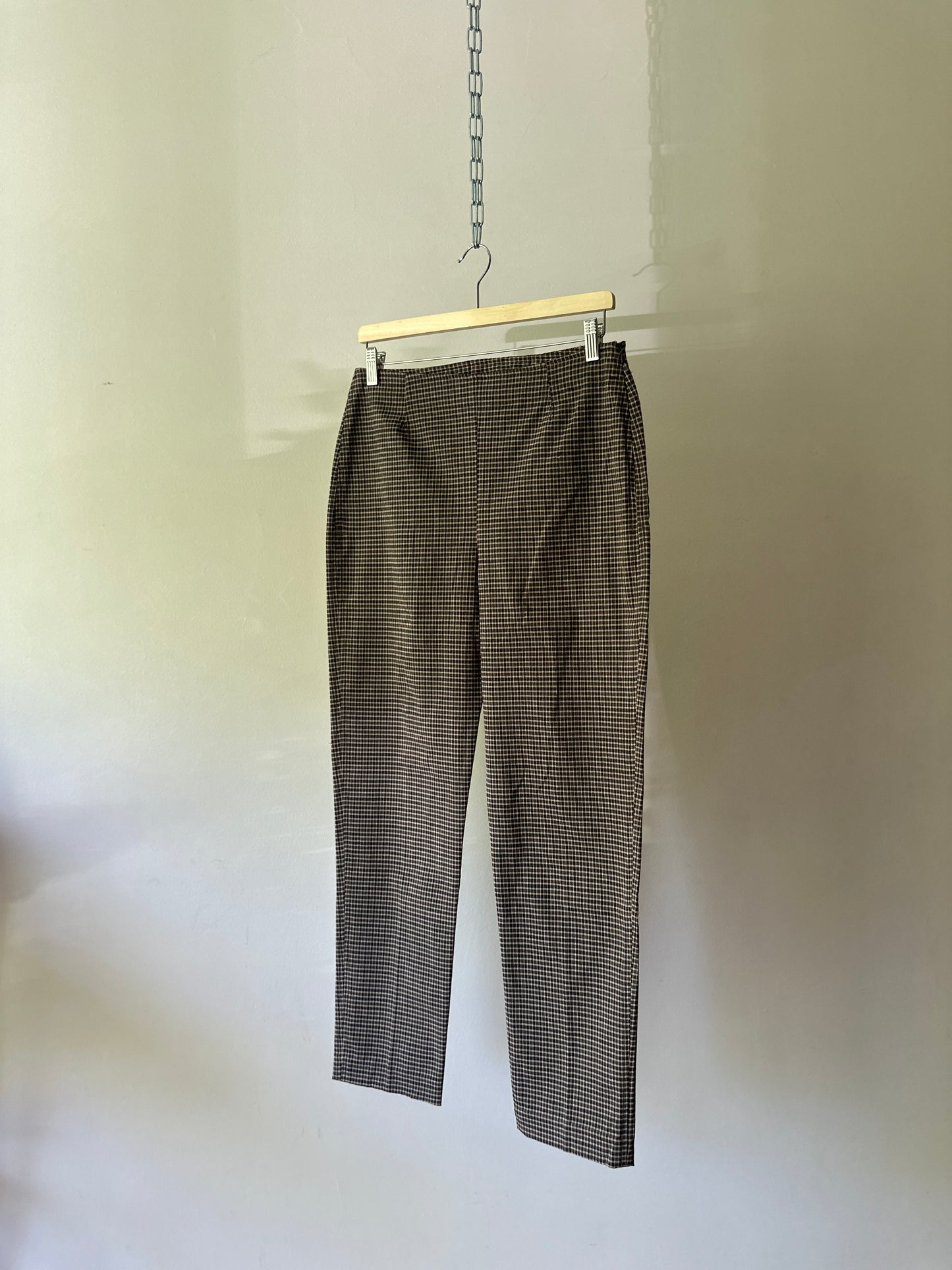 brown square check high waist pants
