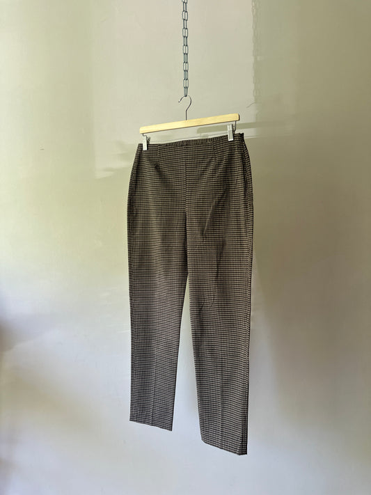 brown square check high waist pants