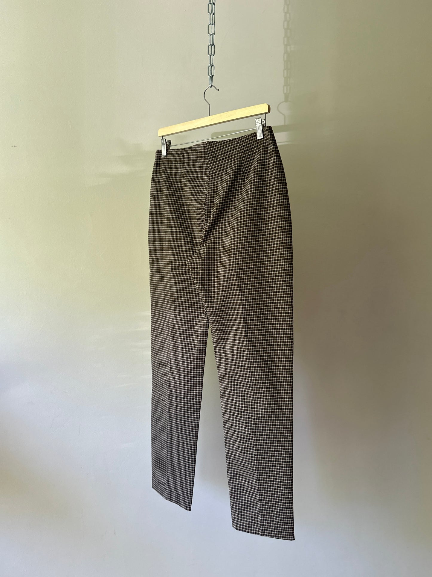 brown square check high waist pants