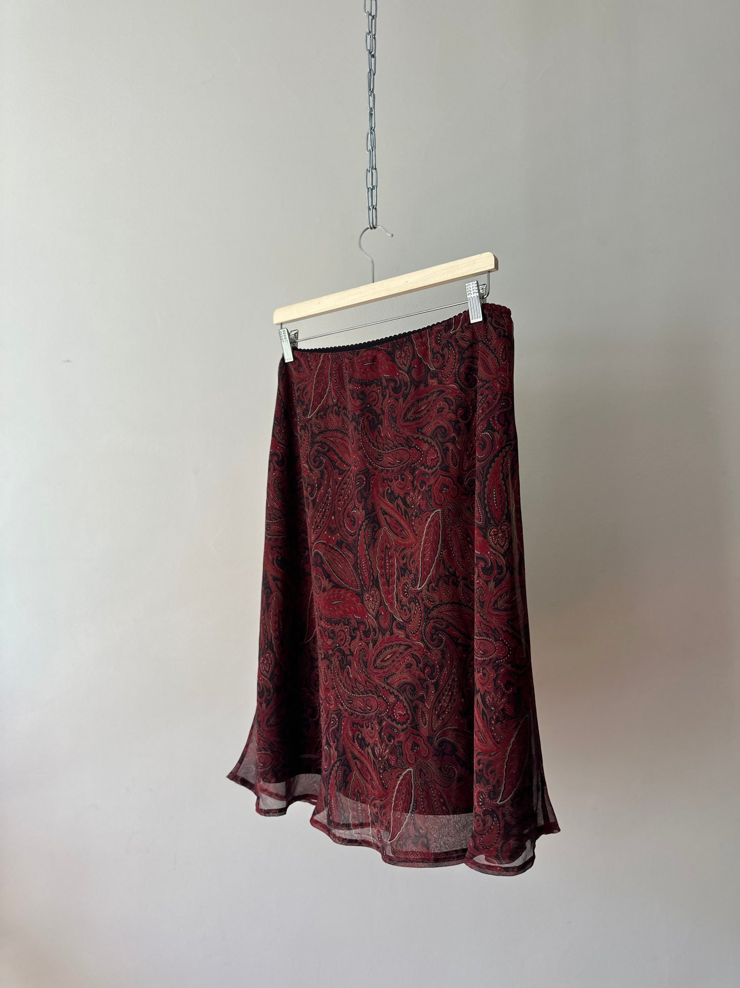 red paisley midi-skirt
