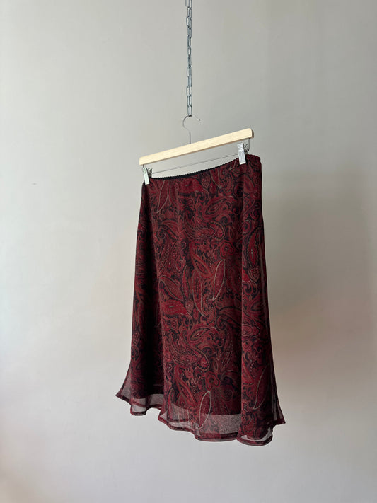 red paisley midi-skirt
