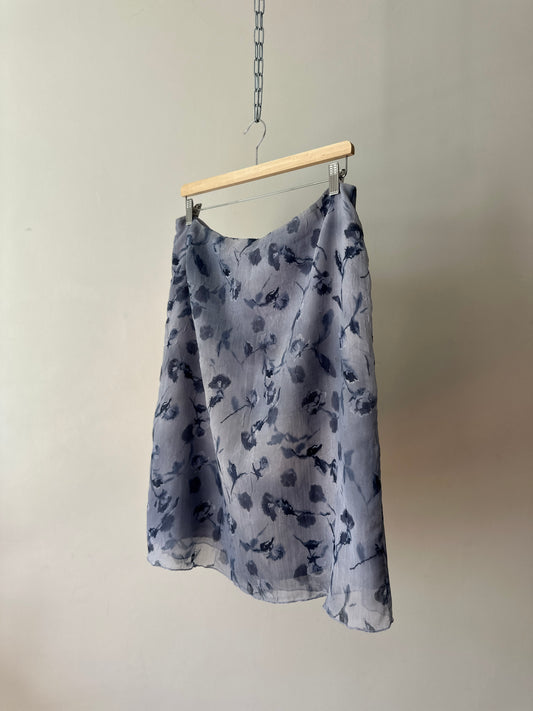 blue toned floral midi skirt