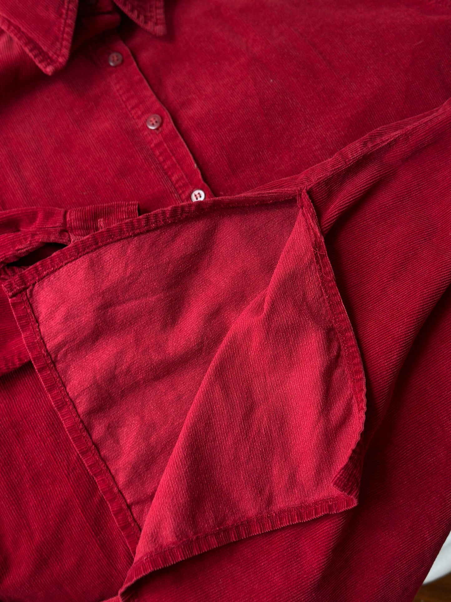 red corduroy button up