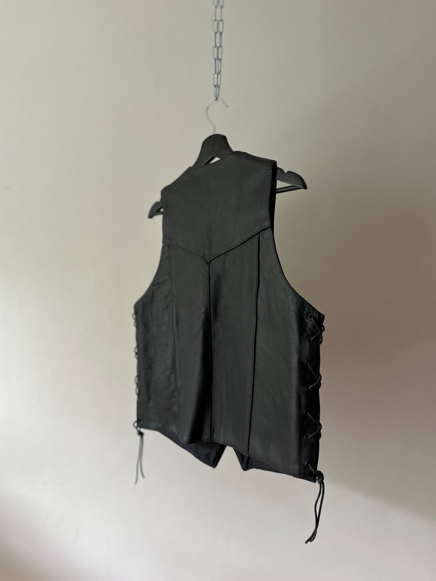 leather tie up vest