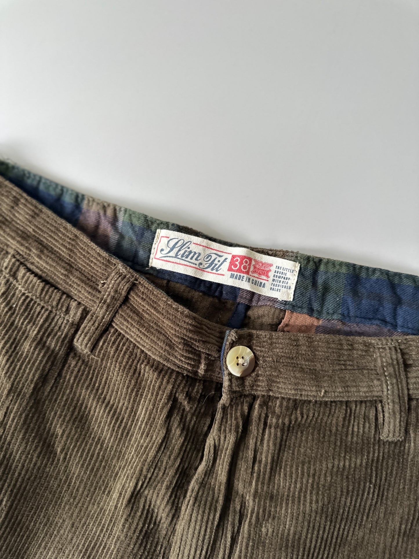 khaki corduroy trousers