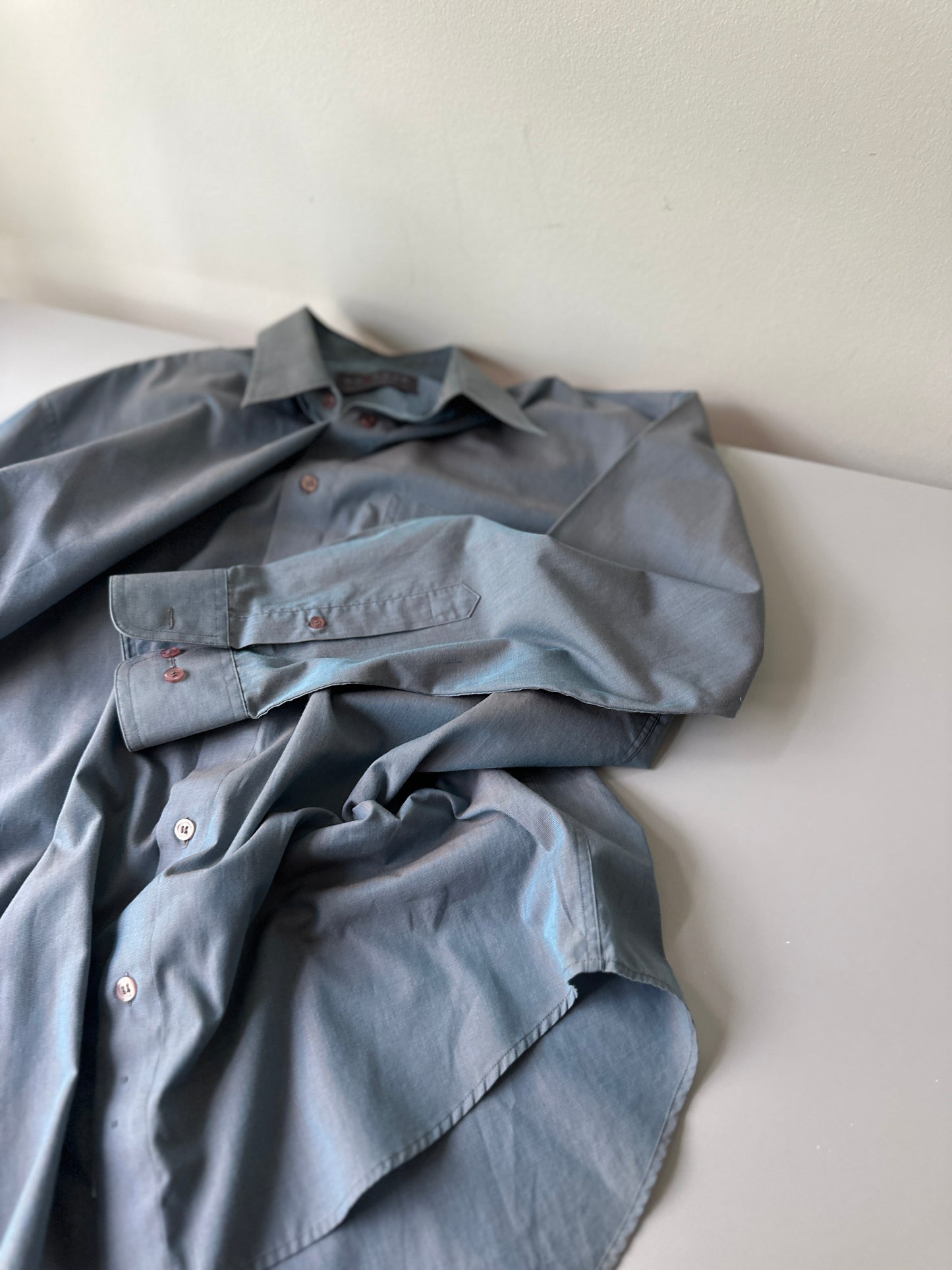 blue opaque button up