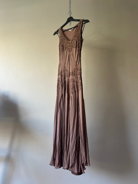 brown beaded silk fairy girl dress