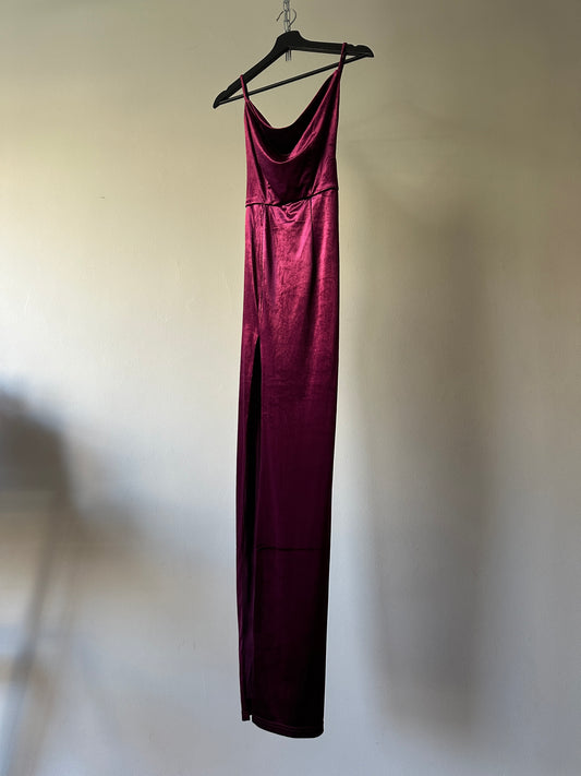 deep pink velvet formal dress